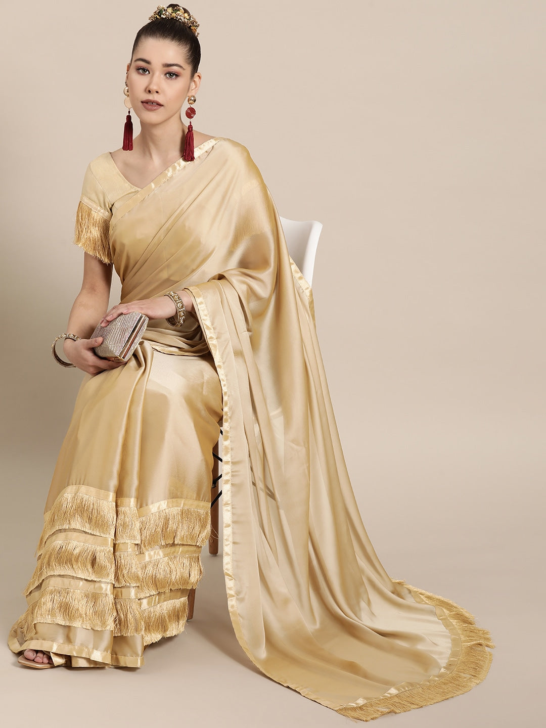 Dhiyona RV Women's  Rangoli Gerogette Three-Layer Ruffle Georgette Saree with Tassel Lace with Blouse ( KVD573 )