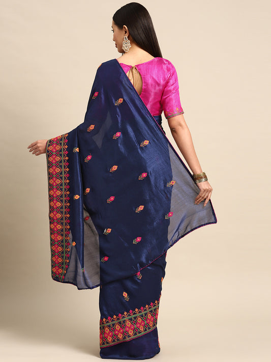 Dhiyona RV Women's Georgette Thread Embroidered border Party/casual Wear Saree (KVD582)