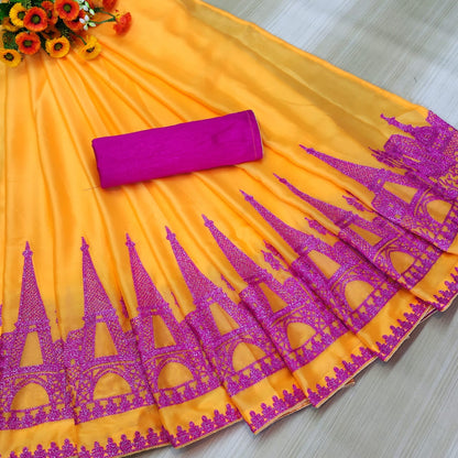 Dhiyona RV Women's Rangoli Georgette With Embroidery Work Party Wear Saree (KVD5619)