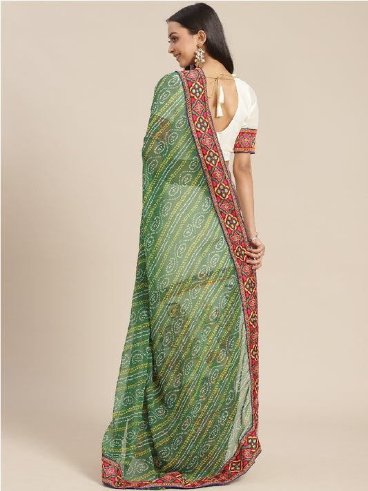 Dhiyona RV Women's Designer Peacock Pattern Embroidery Georgette Saree with Blouse ( KVD7 )