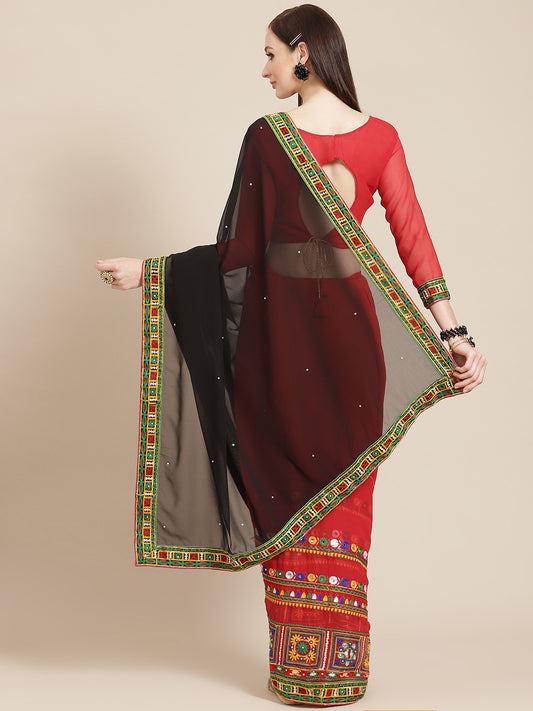 Dhiyona RV Women's Georgette With heavy Kutchi Embroidered Work Saree ( KVD711 )