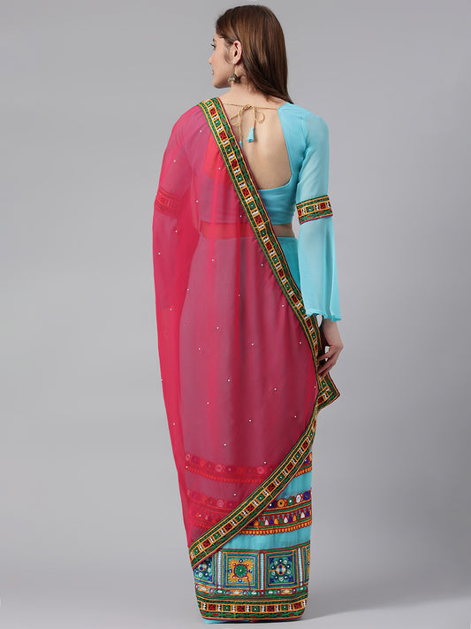 Dhiyona RV Women's Georgette With heavy Kutchi Embroidered Work Saree ( KVD712 )