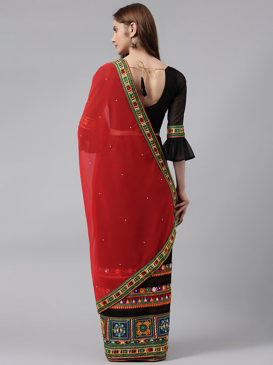 Dhiyona RV Women's Georgette With heavy Kutchi Embroidered Work Saree ( KVD715 )