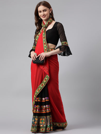 Dhiyona RV Women's Georgette With heavy Kutchi Embroidered Work Saree ( KVD715 )