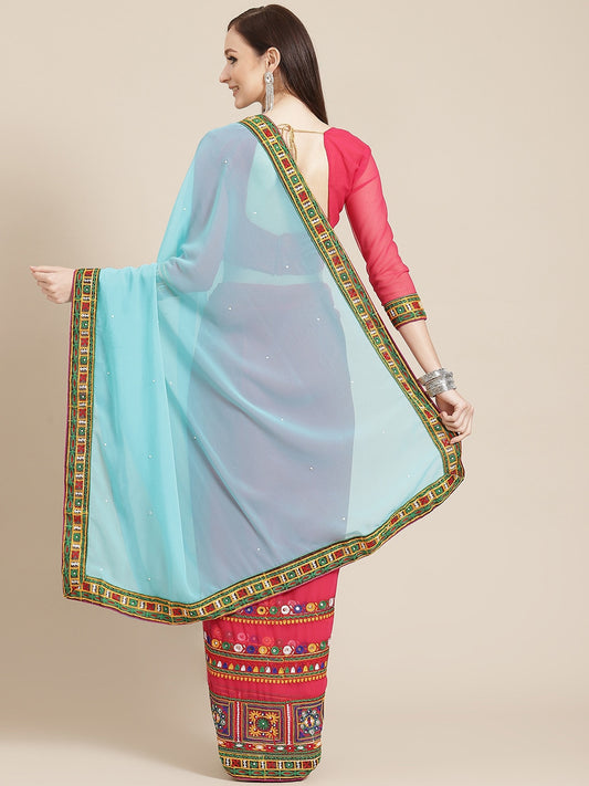 Dhiyona RV Women's Georgette With heavy Kutchi Embroidered Work Saree ( KVD716 )