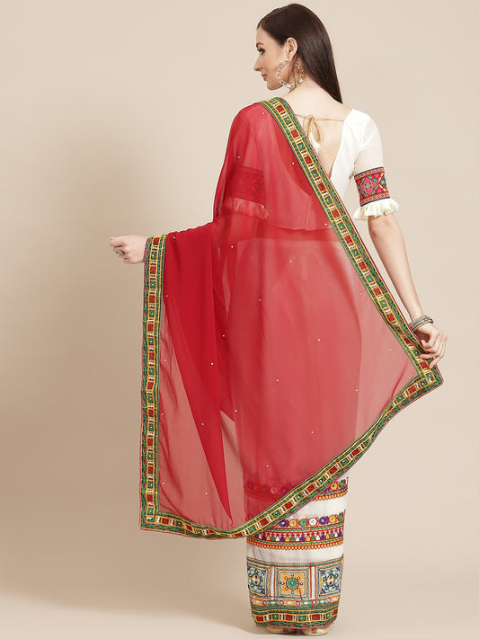 Dhiyona RV Women's Georgette With heavy Kutchi Embroidered Work Saree ( KVD717 )