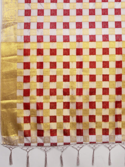 Dhiyona RV Women's Kanchipuram Silk With Printed And Zari Woven Saree ( KVD797 )