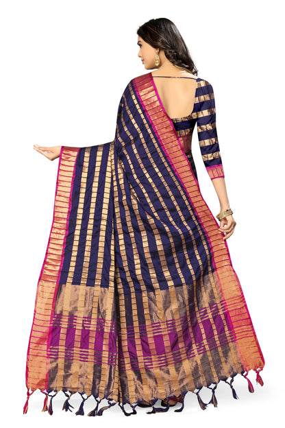 Dhiyona RV Women's Silk Saree With Zari Weaving Contrast Border Saree ( KVD835 )