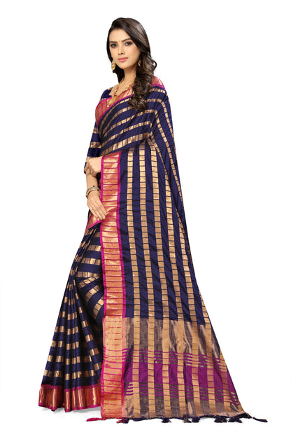 Dhiyona RV Women's Silk Saree With Zari Weaving Contrast Border Saree ( KVD835 )