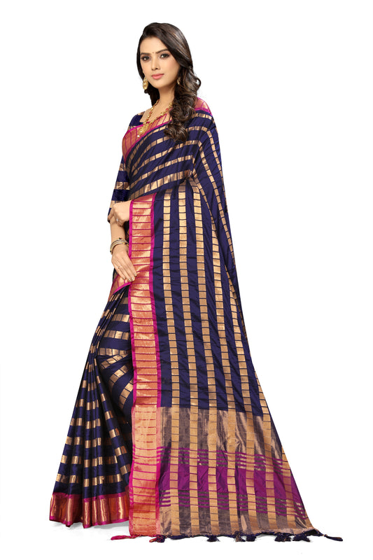 Dhiyona RV Women's Silk Saree With Zari Weaving Contrast Border Saree ( KVD835 )