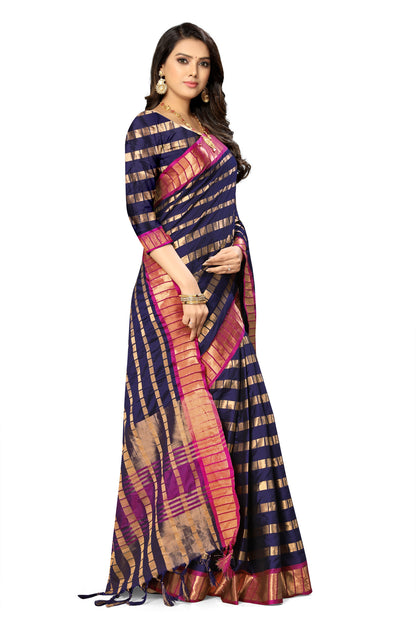 Dhiyona RV Women's Silk Saree With Zari Weaving Contrast Border Saree ( KVD835 )