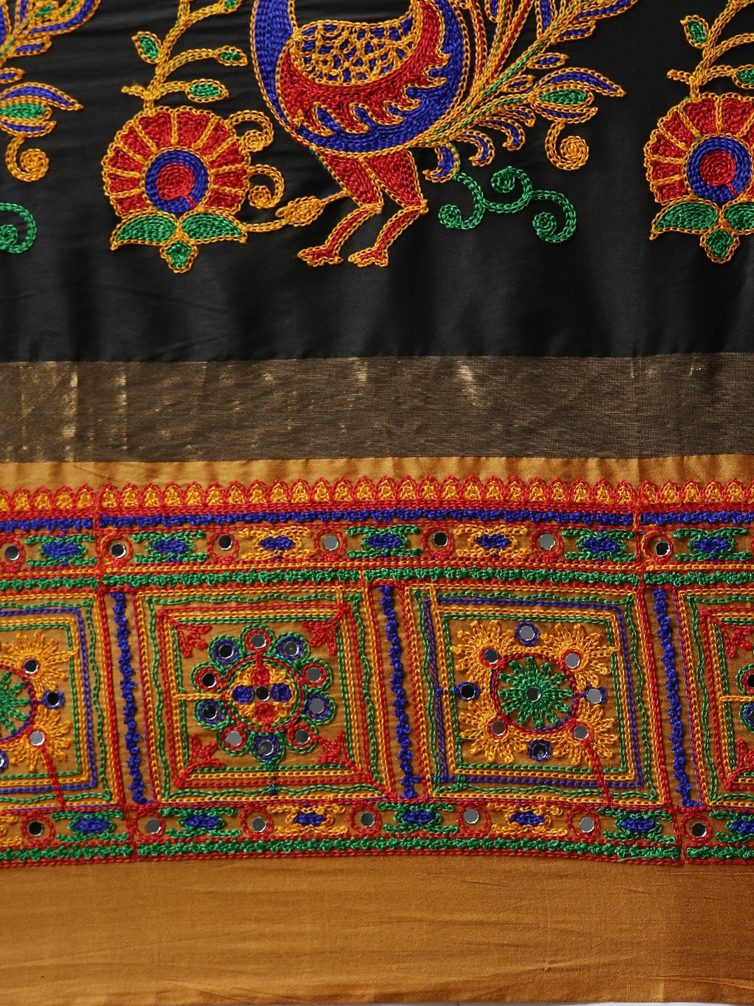 Dhiyona RV Women's Cotton Silk Heavy Kutchi Work With Peacock Design Embroidered Saree  ( KVD861 )