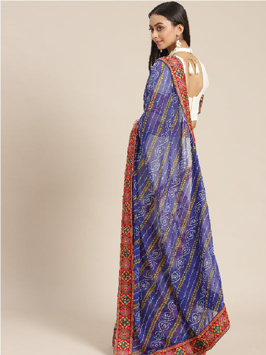 Dhiyona RV Women's Designer Peacock Pattern Embroidery Georgette Saree with Blouse ( KVD9 )