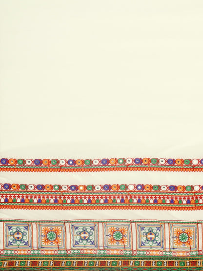 Dhiyona RV Women's Half And Half Bandhani Pallu With Kutchi Embroidered Saree ( KVD933 )