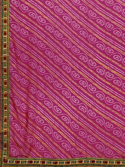 Dhiyona RV Women's Half And Half Bandhani Pallu With Kutchi Embroidered Saree ( KVD934 )