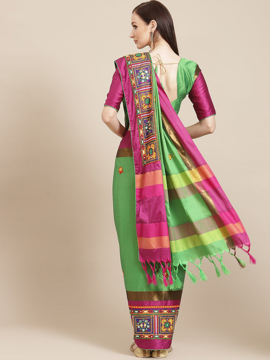 Dhiyona RV Women's Designer Cotton Silk Embroidered Saree with Heavy Border ( KVD955 )