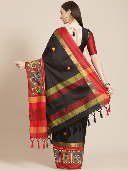 Dhiyona RV Women's Designer Cotton Silk Embroidered Saree with Heavy Border ( KVD956 )