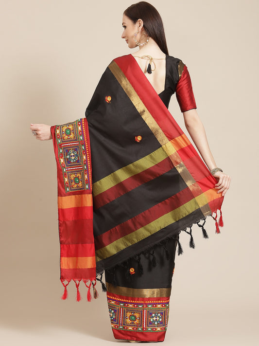Dhiyona RV Women's Designer Cotton Silk Embroidered Saree with Heavy Border ( KVD956 )