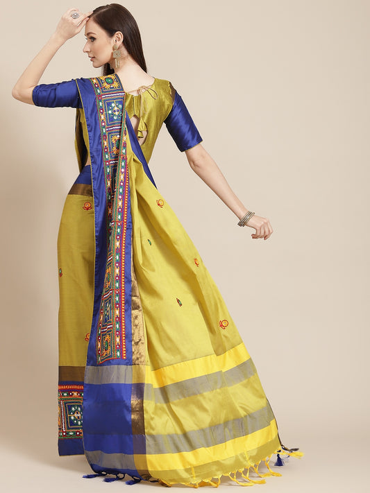 Dhiyona RV Women's Designer Cotton Silk Embroidered Saree with Heavy Border ( KVD957 )