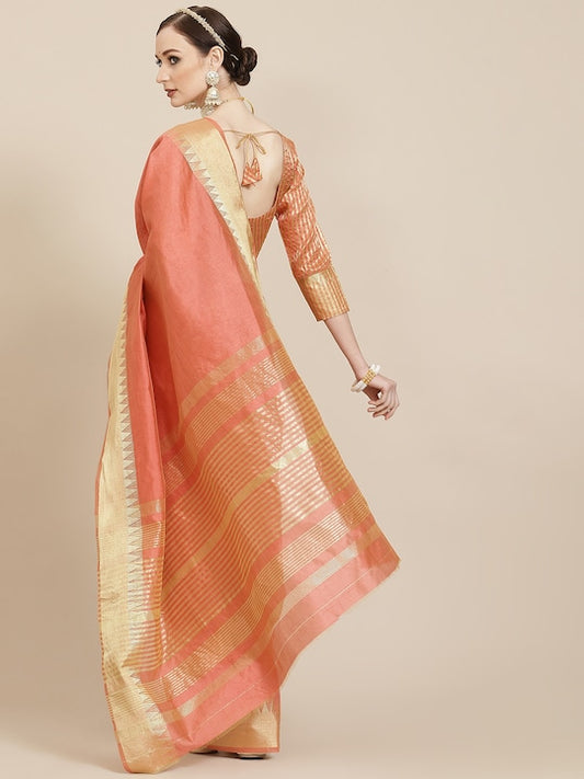Dhiyona RV Women's Assam Silk With Golden Broad Border Saree  ( KVD987 )