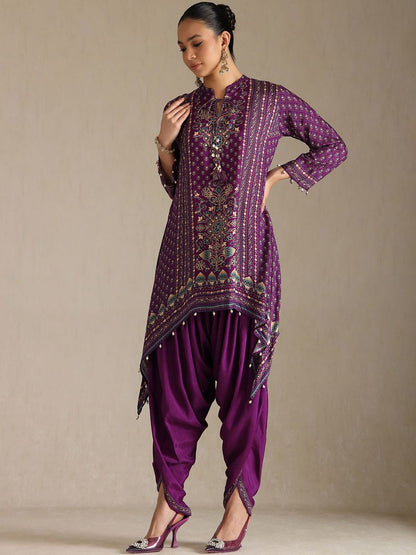 Dhiyona SO Women's Floral Printed Mandarin Collar A-Line Kurta With Tulip Pants