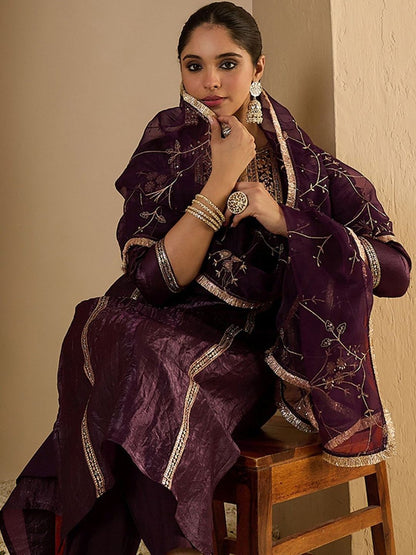 Women Ethnic Motifs Embroidered Regular Kurta with Trousers & With Dupatta