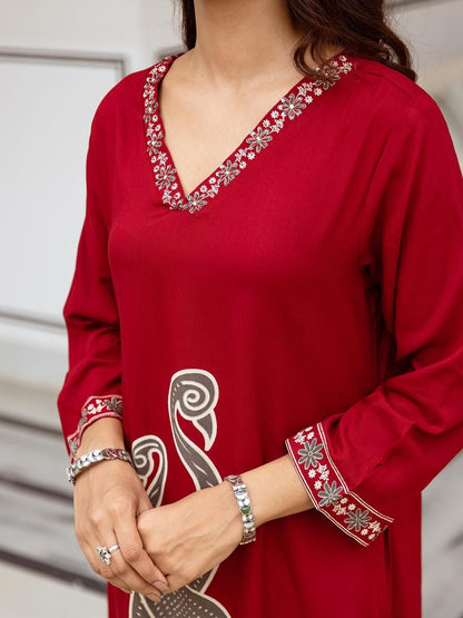 Dhiyona IS Women's Women Ethnic Motifs Printed Regular A-Line Kurta With Palazzos