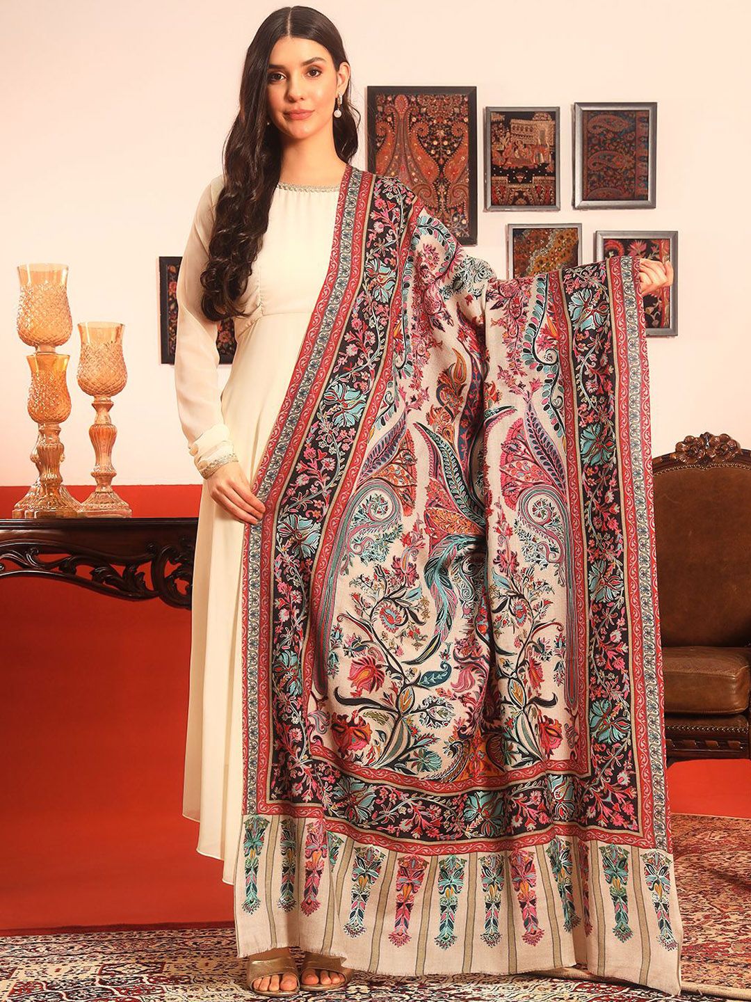 Dhiyona PA Floral Printed Pure Wool Shawl