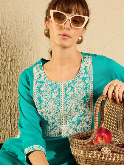 Dhiyona IE Women Yoke Design Flared Sleeves Mirror Work Anarkali Kurta