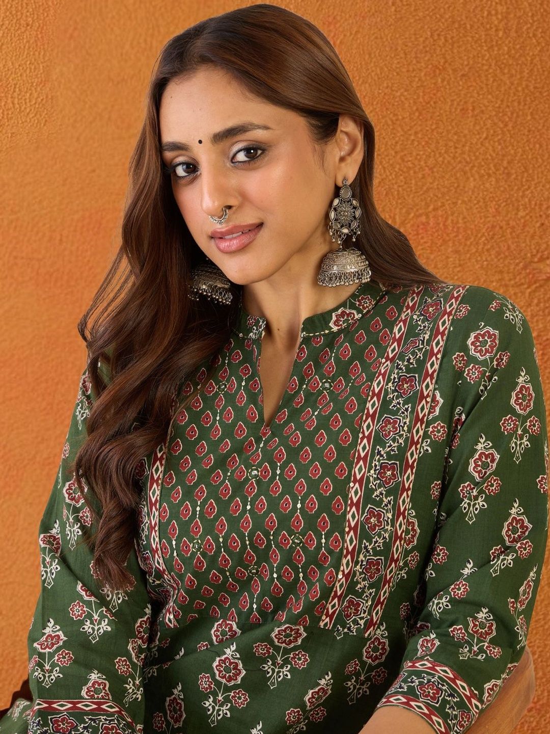 Women Ethnic Motifs Printed Regular Pure Cotton Kurta with Trousers