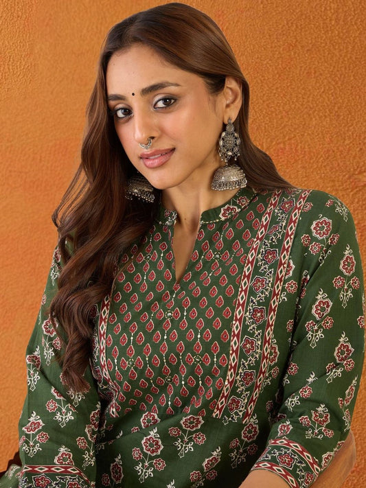 Women Ethnic Motifs Printed Regular Pure Cotton Kurta with Trousers