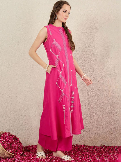 Women Ethnic Motifs Embroidered Regular Thread Work Pure Cotton Kurta with Palazzos