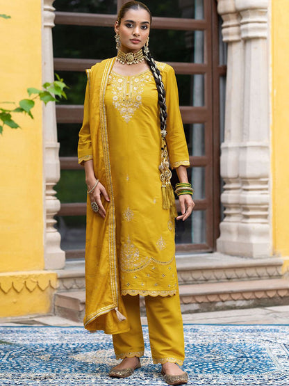 Dhiyona CH Women Ethnic Motifs Embroidered Thread Work Kurta with Trousers & Dupatta