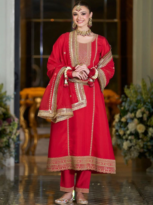 Women Ethnic Motifs Embroidered A-Line Kurta with Trousers & Dupatta
