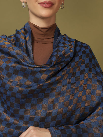 Dhiyona PA Checked Woven Design Reversible Ruhzar Shawl