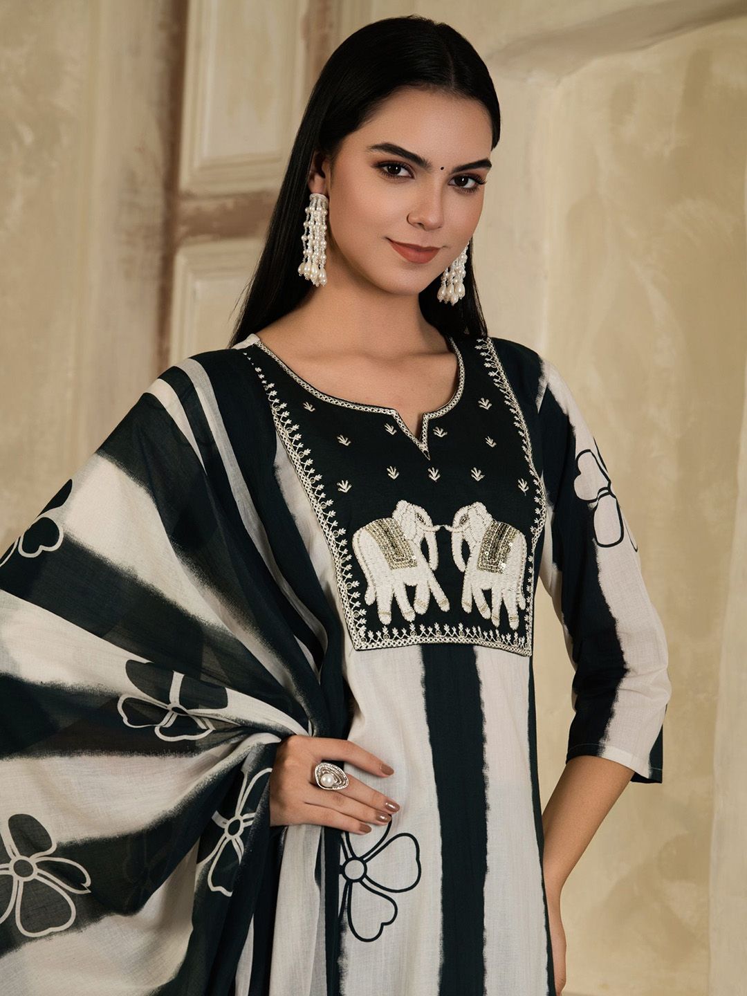 Dhiyona SN Women's Ethnic Motifs Printed Cotton Kurta with Palazzo & Dupatta