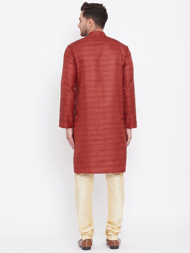 Men's Maroon Silk Blend Straight Kurta Pyjama Set