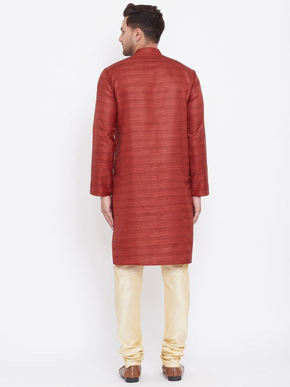 Men's Maroon Silk Blend Straight Kurta Pyjama Set