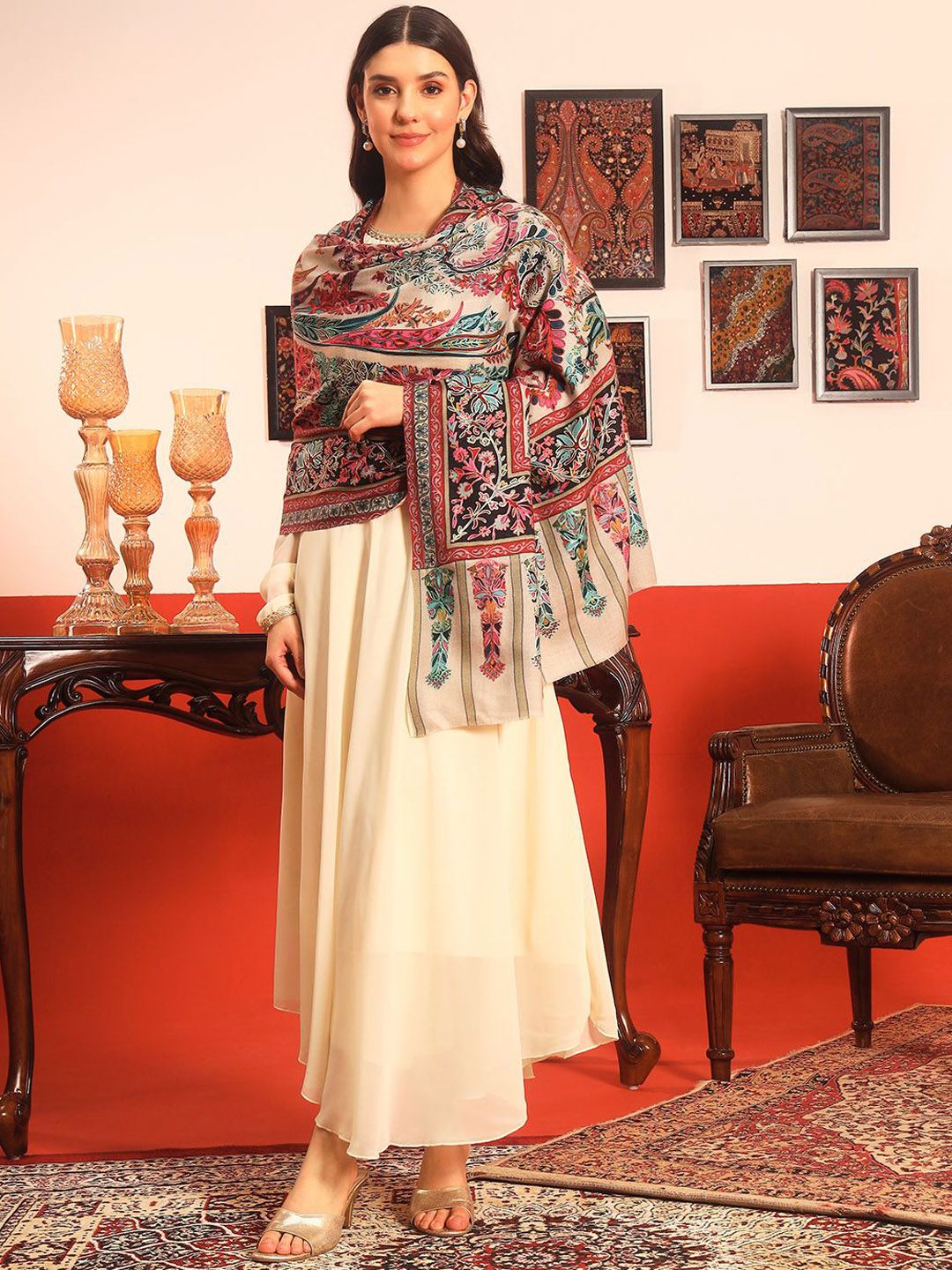 Dhiyona PA Floral Printed Pure Wool Shawl