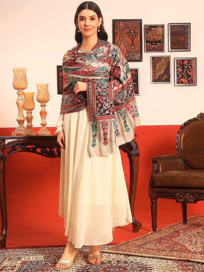 Dhiyona PA Floral Printed Pure Wool Shawl