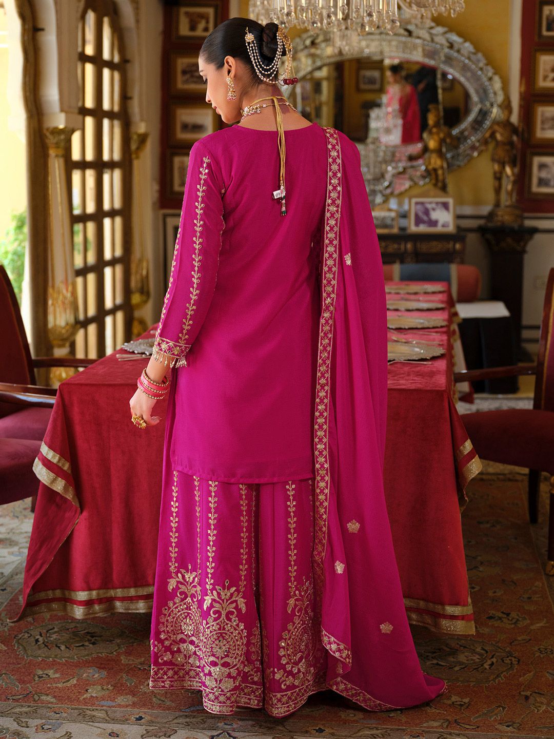 Women Ethnic Motifs Embroidered Regular Mirror Work Kurta & Palazzos With Dupatta