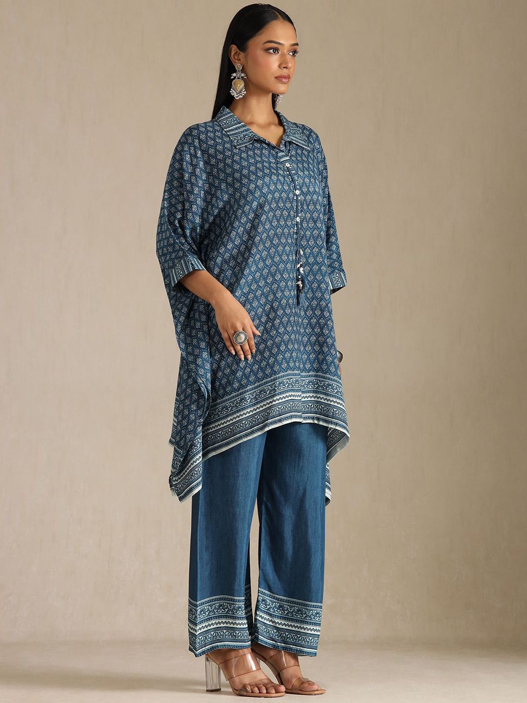 Dhiyona SO Women's Women Floral Printed Thread Work Kaftan Kurta with Trousers