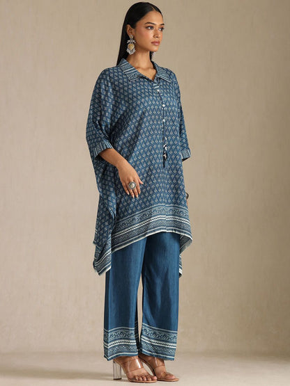 Dhiyona SO Women's Women Floral Printed Thread Work Kaftan Kurta with Trousers