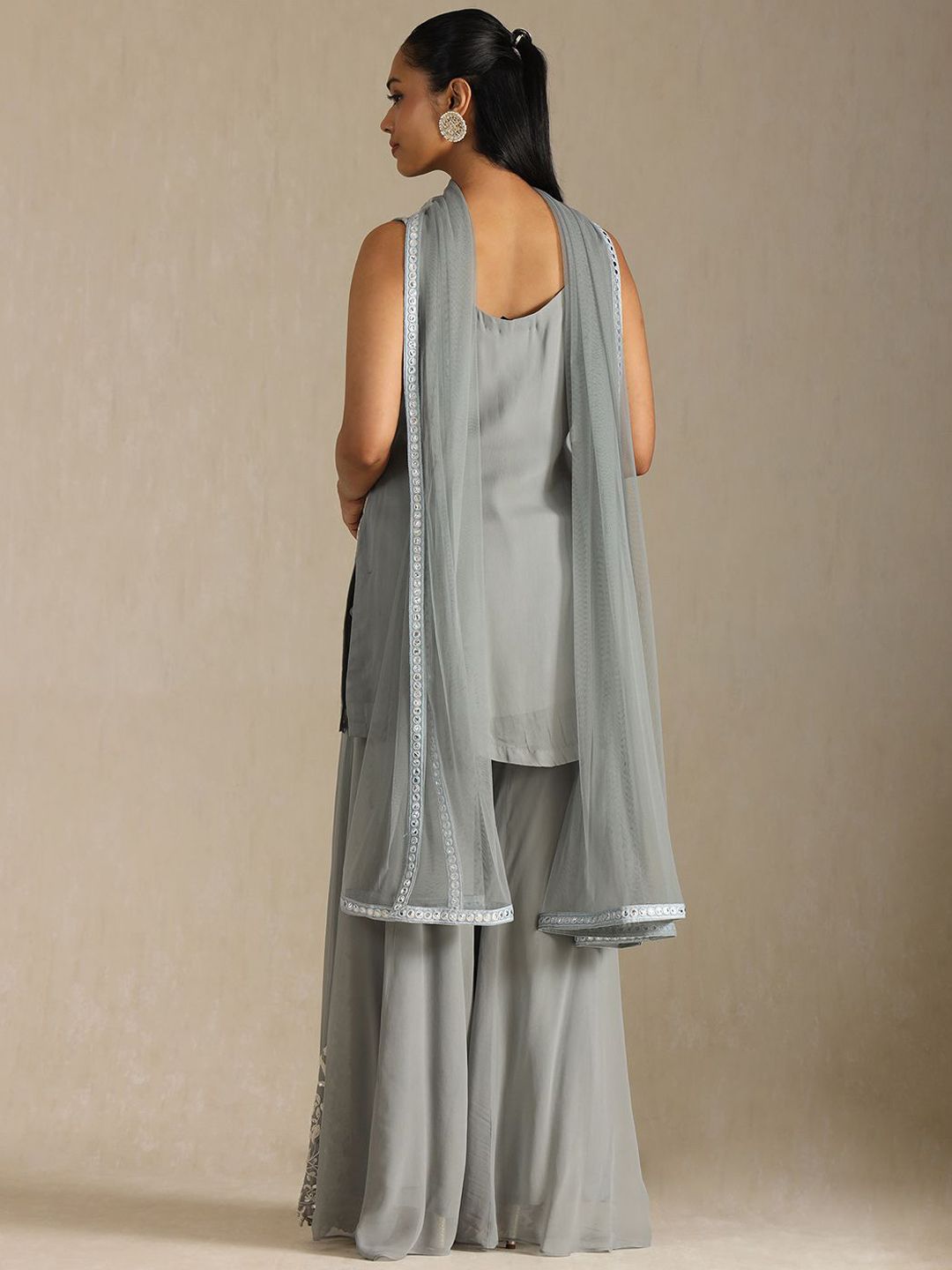 Dhiyona SO Women's Women Floral Printed Regular Beads and Stones Silk Georgette Kurta with Sharara & With Dupatta