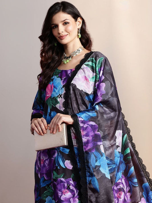 Women Floral Printed Regular Kurta with Trousers & With Dupatta