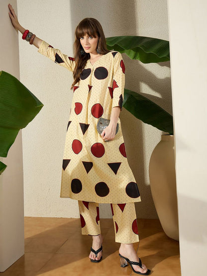 Dhiyona IE Printed Pure Cotton V-Neck Top With Trousers