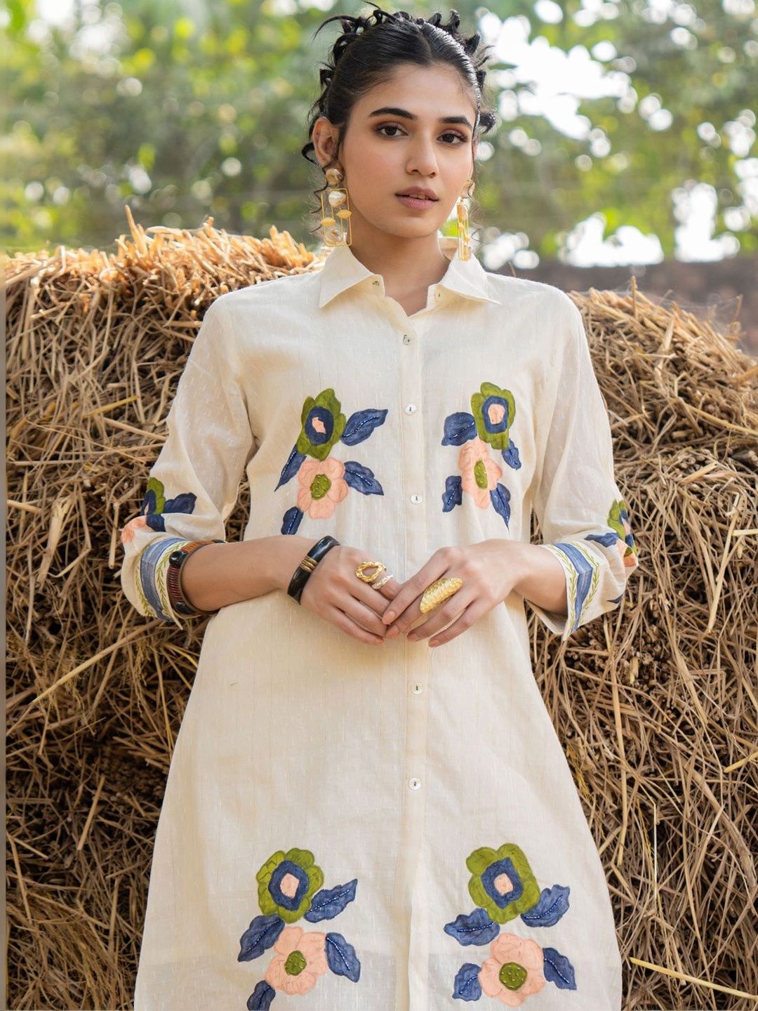 Women Floral Embroidered Regular Thread Work Pure Cotton Kurta with Palazzos