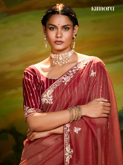 Dhiyona KM Women Classic Red Saree With Red Blouse ” The Eternal Symbol Of Grace