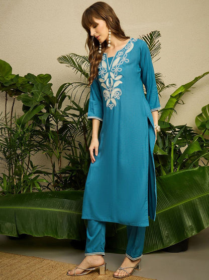 Dhiyona IE Floral Embroidered Top With Trousers Co-Ords