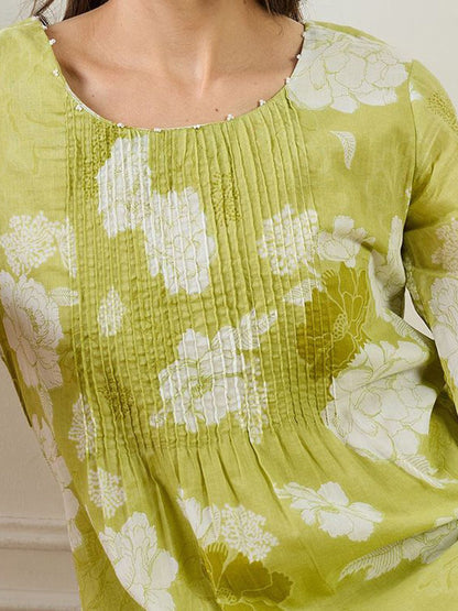 Dhiyona IE Printed Pure Cotton A-Line Tunic With Trousers Co-Ords